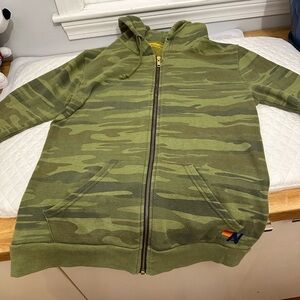 Aviator Nation Green Camouflage Zip Up Hoodie WOMEN SIZE M